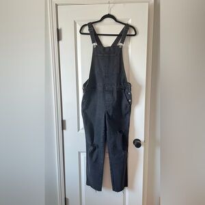 Black Distressed Denim Overalls